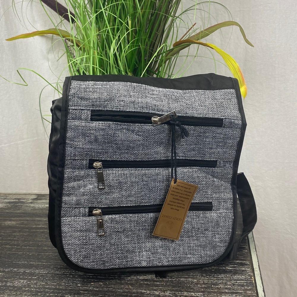 Gold Coast Gray & Black Zip Tweed Flap Nylon Utility Crossbody Bag